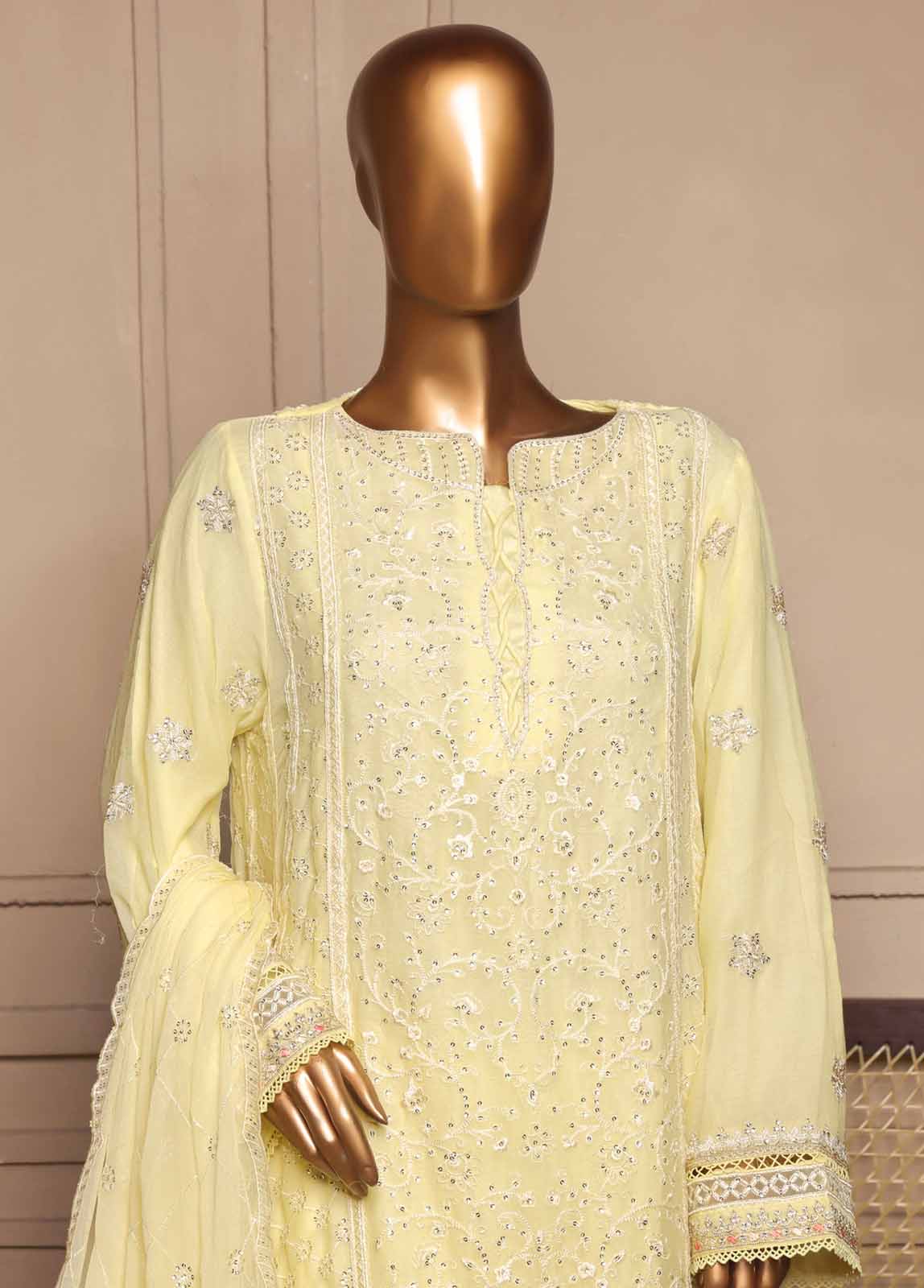 OMSC-FR-014 R55-3 Piece Luxury Embroidered Frock Style Suit