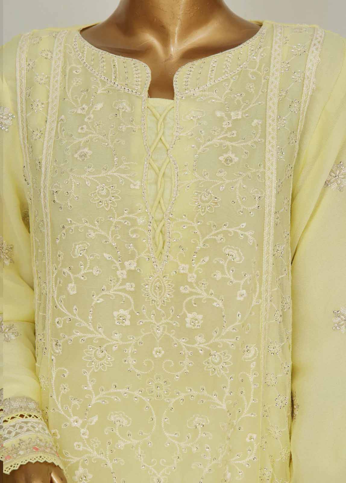 Bin Saeed Fabric - OMSC-014 M- 3 Piece Frock Style Chiffon Stitched Suit