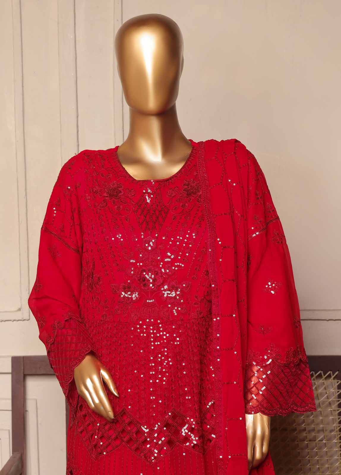OMSC-FR-015 R55-3 Piece Luxury Embroidered Frock Style Suit