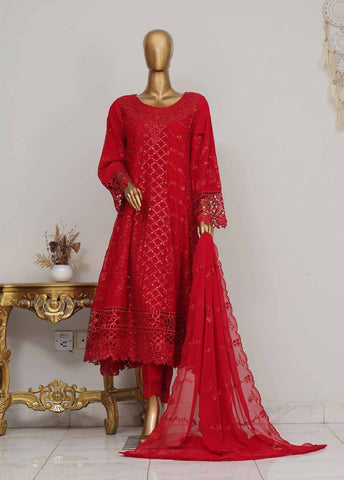 Bin Saeed Fabric - OMSC-015 M- 3 Piece Frock Style Chiffon Stitched Suit