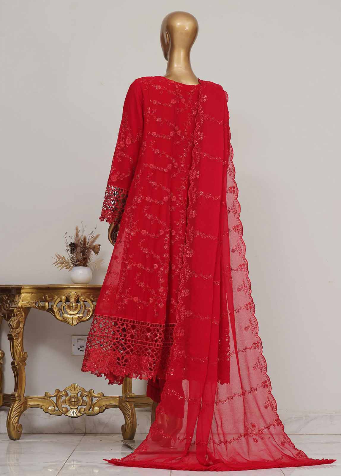 Bin Saeed Fabric - OMSC-015 M- 3 Piece Frock Style Chiffon Stitched Suit