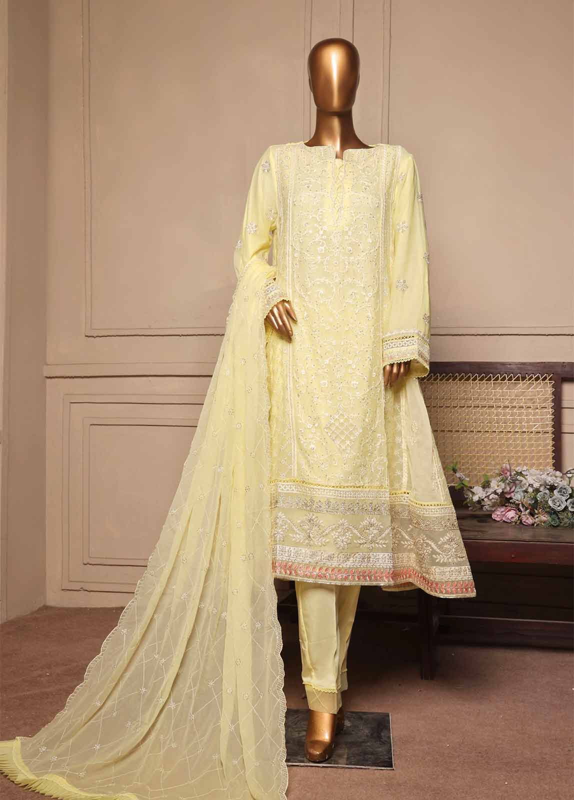 Bin Saeed Fabric - OMSC-FR-014 R55-3 Piece Luxury Embroidered Frock Style Suit