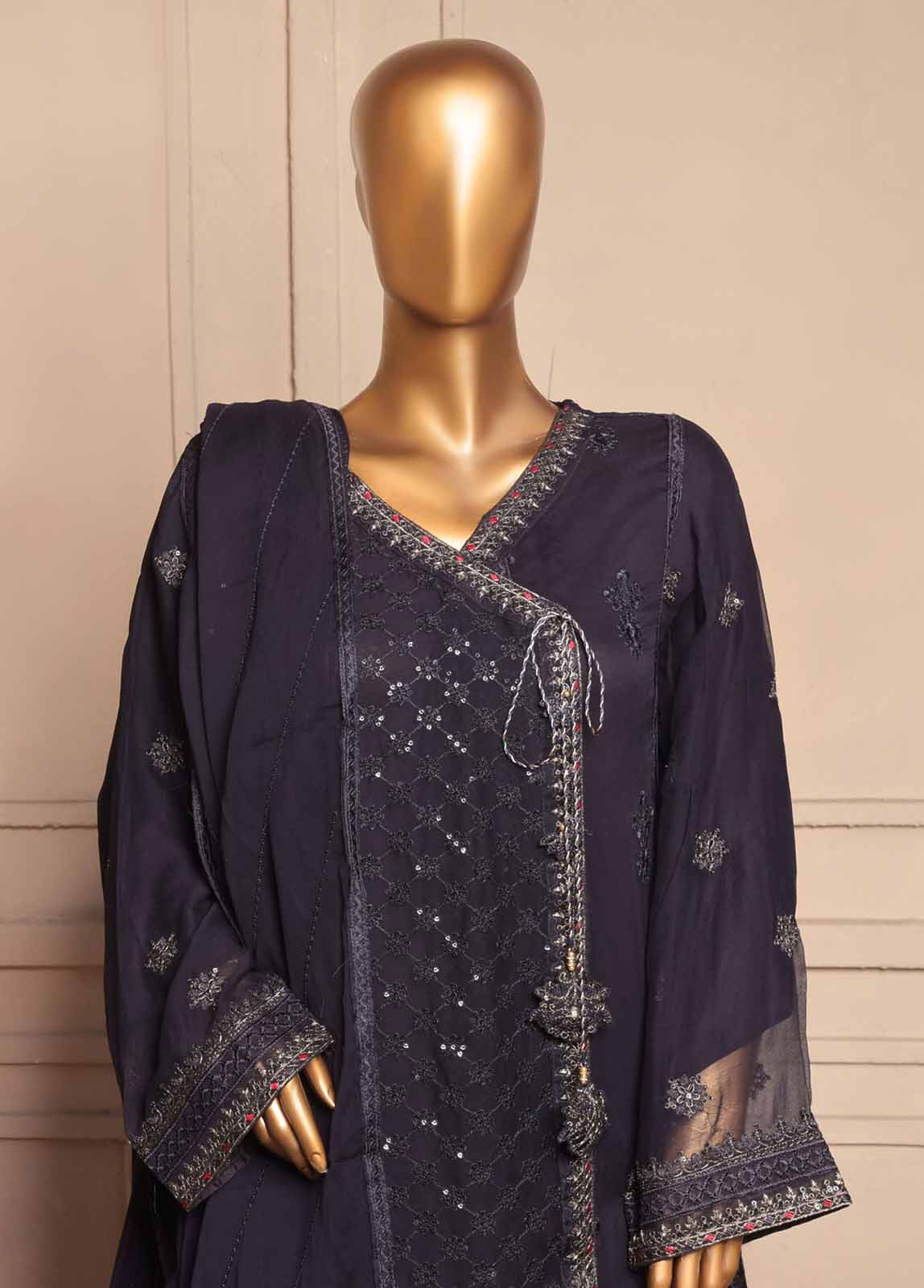 Bin Saeed Fabric - OMSC-FR-015 B R55-3 Piece Luxury Embroidered Frock Style Suit