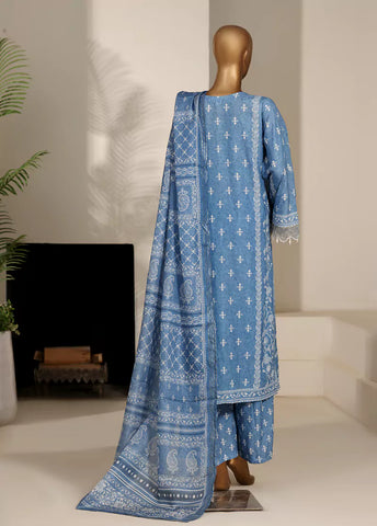 3 Piece Blue Color Embroidered Lawn Shirt with Trouser & Dupatta