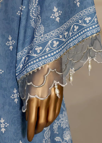 3 Piece Blue Color Embroidered Lawn Shirt with Trouser & Dupatta