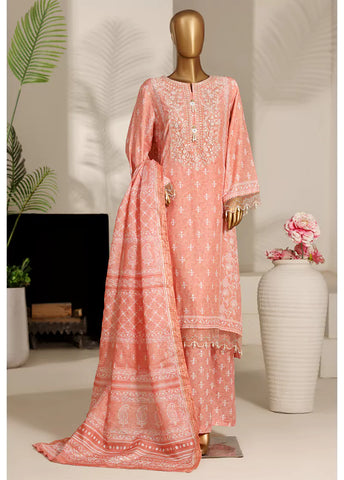 3 Piece Peach Color Embroidered Lawn Shirt with Trouser & Dupatta