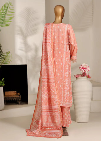 3 Piece Peach Color Embroidered Lawn Shirt with Trouser & Dupatta