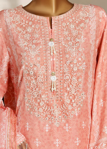 3 Piece Peach Color Embroidered Lawn Shirt with Trouser & Dupatta