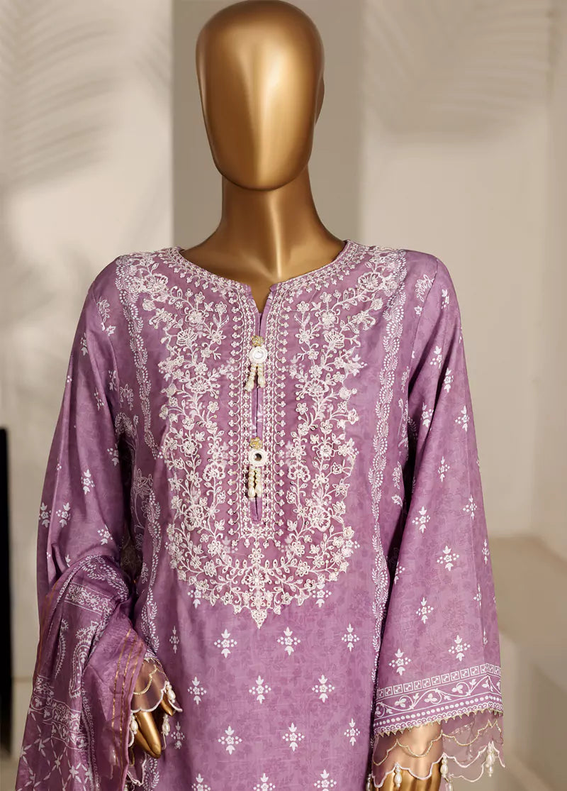 3 Piece Lilac Color Embroidered Lawn Shirt with Trouser & Dupatta
