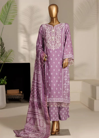 3 Piece Lilac Color Embroidered Lawn Shirt with Trouser & Dupatta