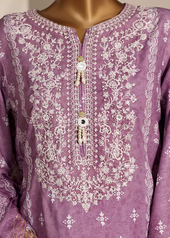 3 Piece Lilac Color Embroidered Lawn Shirt with Trouser & Dupatta