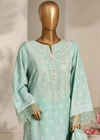 3 Piece Mint Green Color Embroidered Lawn Shirt with Trouser & Dupatta