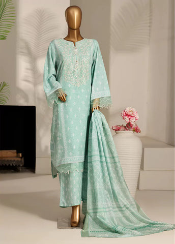 3 Piece Mint Green Color Embroidered Lawn Shirt with Trouser & Dupatta