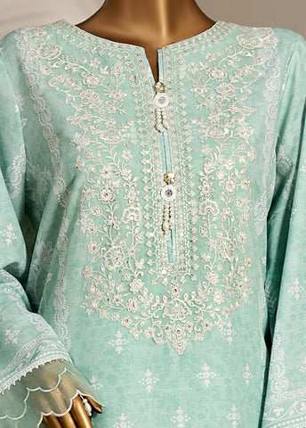 3 Piece Mint Green Color Embroidered Lawn Shirt with Trouser & Dupatta