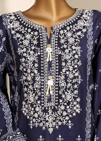3 Piece Navy Blue Color Embroidered Lawn Shirt with Trouser & Dupatta