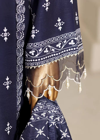 3 Piece Navy Blue Color Embroidered Lawn Shirt with Trouser & Dupatta