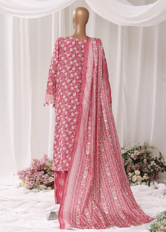 3 Piece Embroidred Stitched Watermelon Pink Color Light Viscose Suit with Trouser & Dupatta
