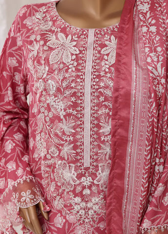 3 Piece Embroidred Stitched Watermelon Pink Color Light Viscose Suit with Trouser & Dupatta
