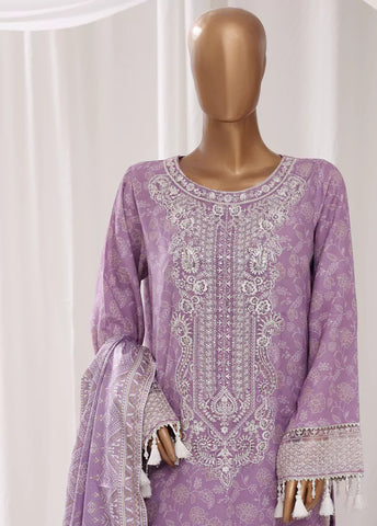 3 Piece Embroidred Stitched Lilac Color Light Viscose Suit with Trouser & Dupatta