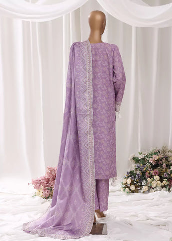 3 Piece Embroidred Stitched Lilac Color Light Viscose Suit with Trouser & Dupatta