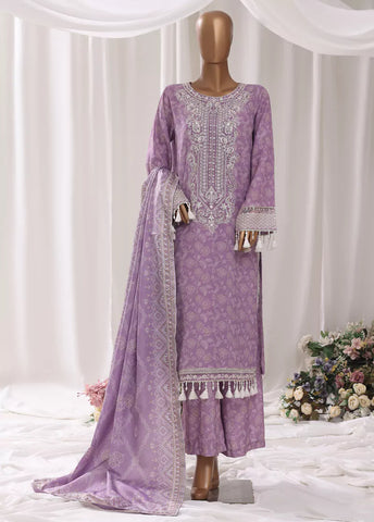 3 Piece Embroidred Stitched Lilac Color Light Viscose Suit with Trouser & Dupatta