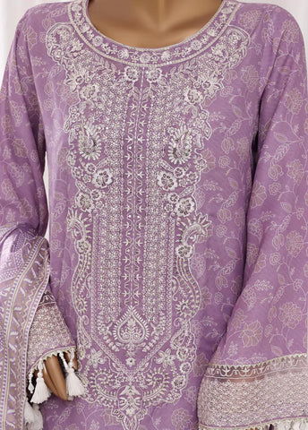 3 Piece Embroidred Stitched Lilac Color Light Viscose Suit with Trouser & Dupatta