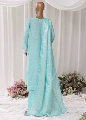 3 Piece Embroidred Stitched Aqua Blue Color Light Viscose Suit with Trouser & Dupatta