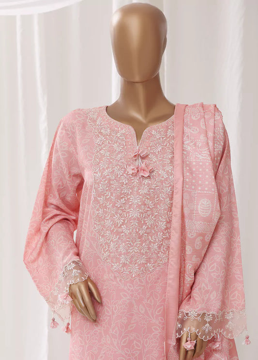 3 Piece Embroidred Stitched Peach Color Light Viscose Suit with Trouser & Dupatta