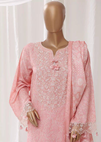 3 Piece Embroidred Stitched Peach Color Light Viscose Suit with Trouser & Dupatta