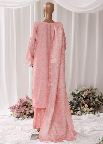 3 Piece Embroidred Stitched Peach Color Light Viscose Suit with Trouser & Dupatta