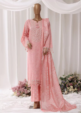 3 Piece Embroidred Stitched Peach Color Light Viscose Suit with Trouser & Dupatta
