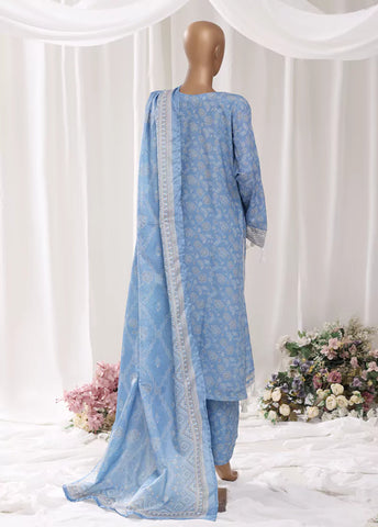 3 Piece Embroidred Stitched Blue Color Light Viscose Suit with Trouser & Dupatta