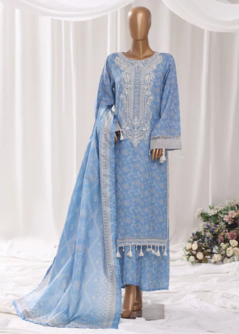 3 Piece Embroidred Stitched Blue Color Light Viscose Suit with Trouser & Dupatta
