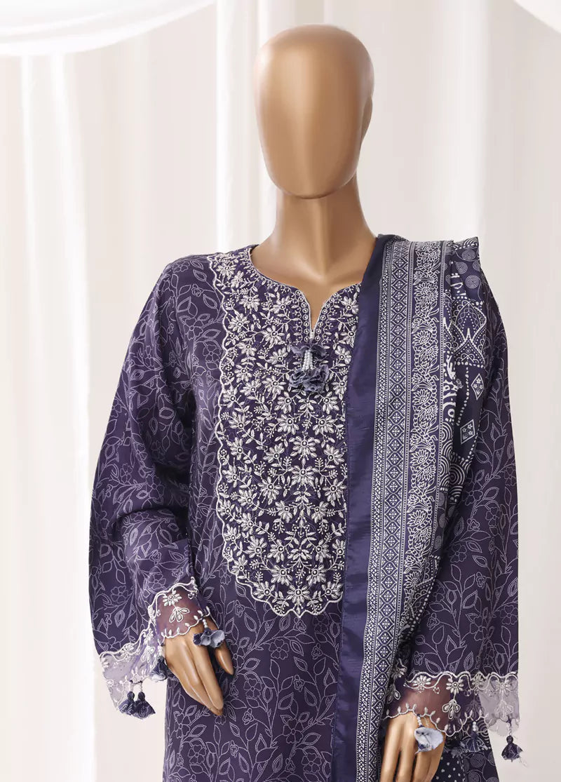 3 Piece Embroidred Stitched Purple Color Light Viscose Suit with Trouser & Dupatta