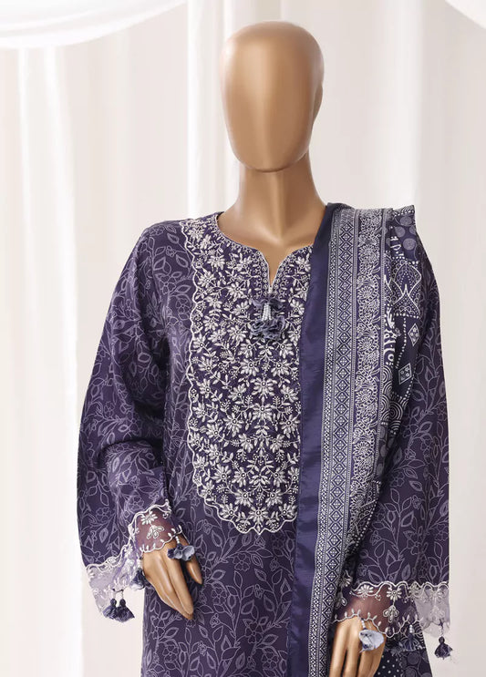 3 Piece Embroidred Stitched Purple Color Light Viscose Suit with Trouser & Dupatta
