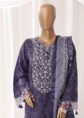 3 Piece Embroidred Stitched Purple Color Light Viscose Suit with Trouser & Dupatta