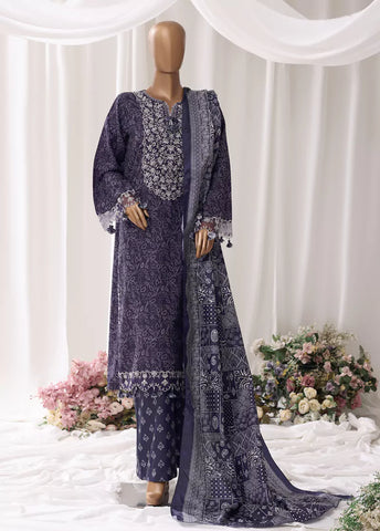3 Piece Embroidred Stitched Purple Color Light Viscose Suit with Trouser & Dupatta
