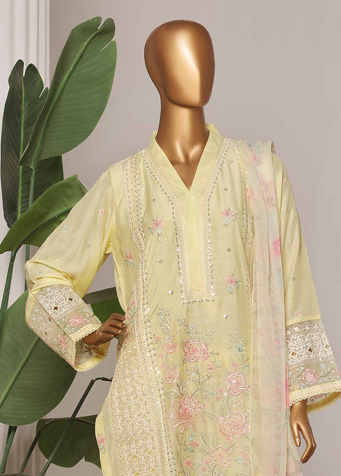 Bin Saeed Fabric - OWCS-002-CS R-65- 3 Piece Luxury Embroidered Stitched Suit
