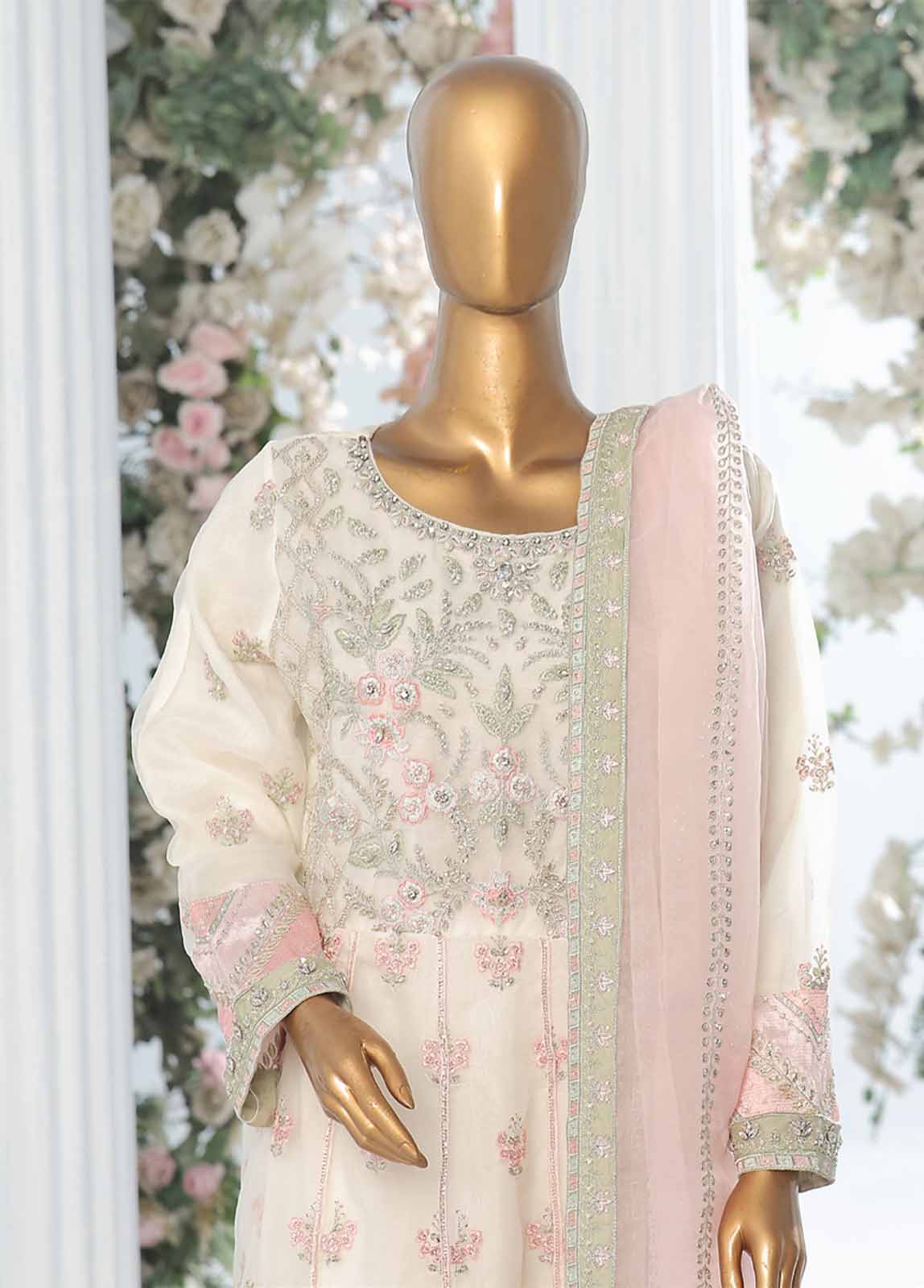 Bin Saeed Fabric - OWS-001 A- 3 Piece Embroidered Organza