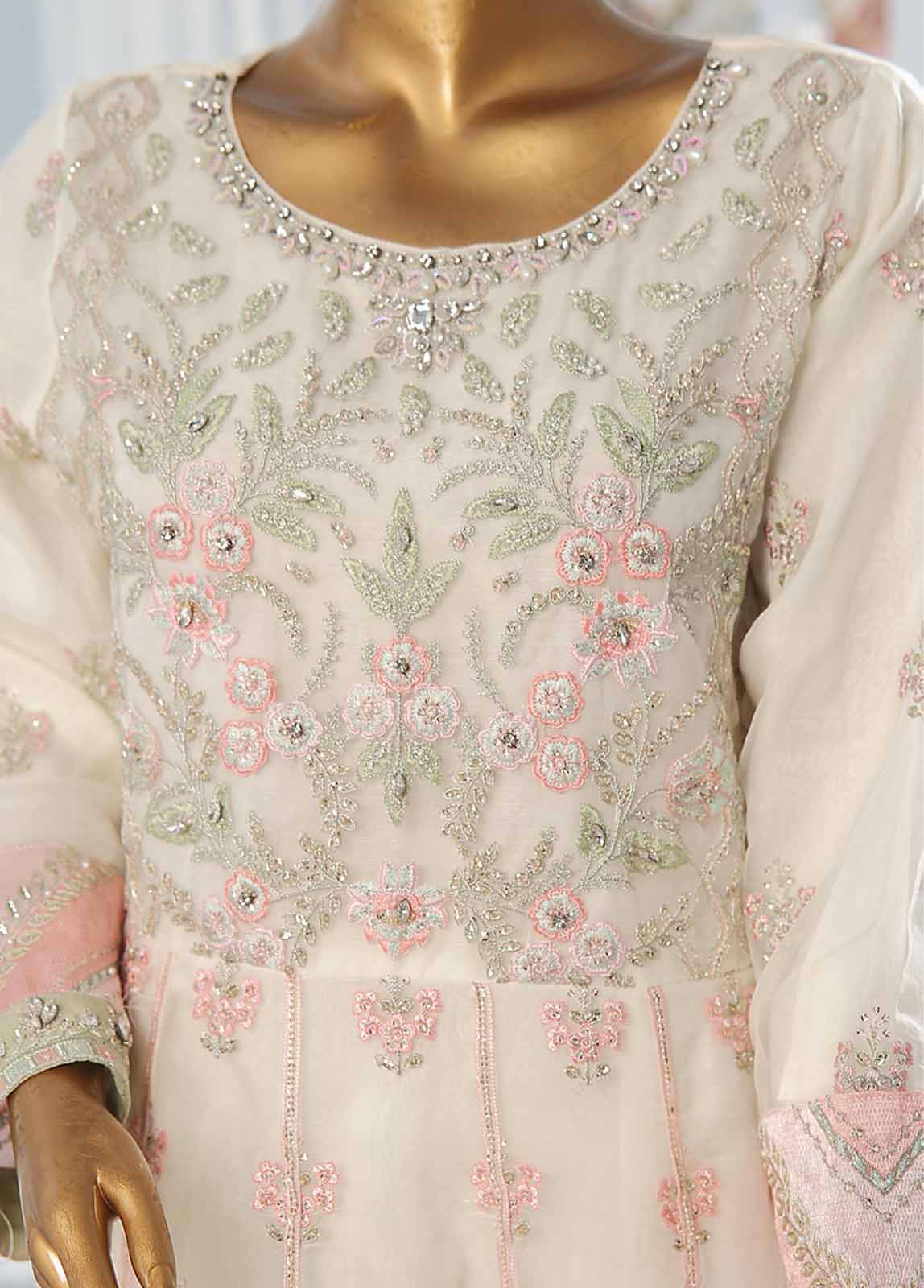 Bin Saeed Fabric - OWS-001 A- 3 Piece Embroidered Organza