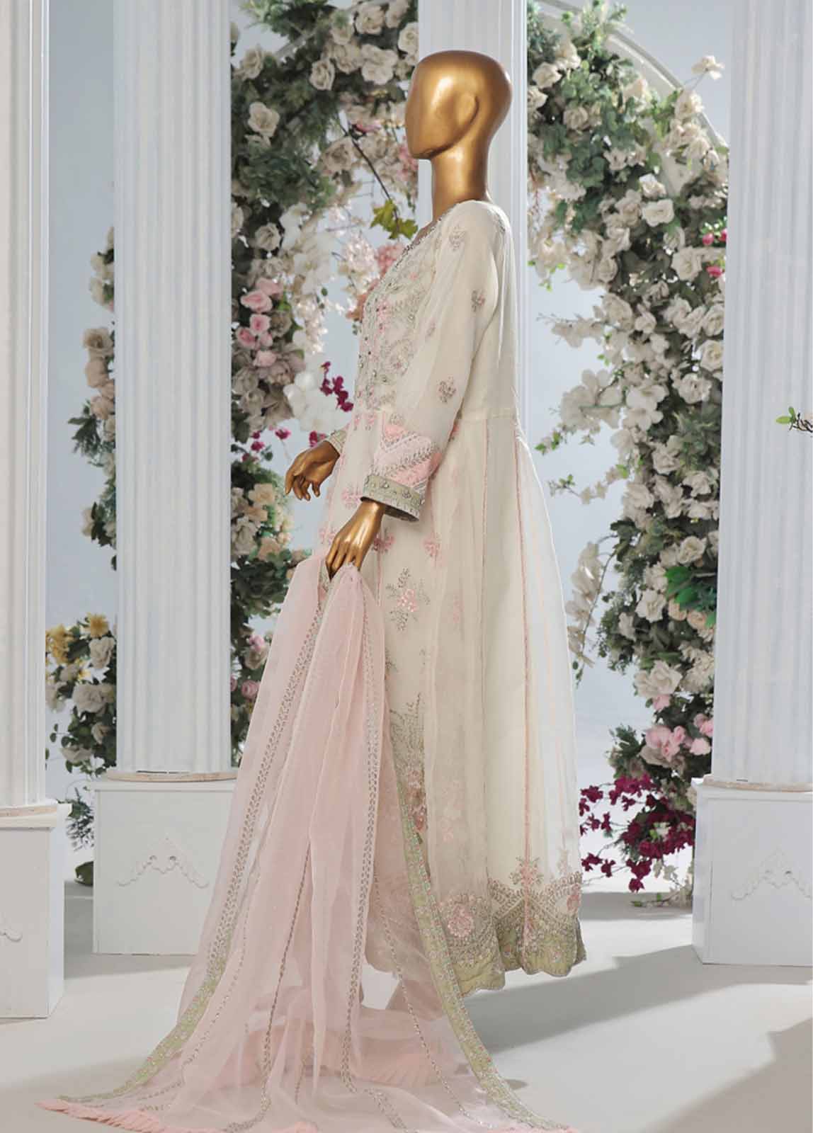 Bin Saeed Fabric - OWS-001 A- 3 Piece Embroidered Organza