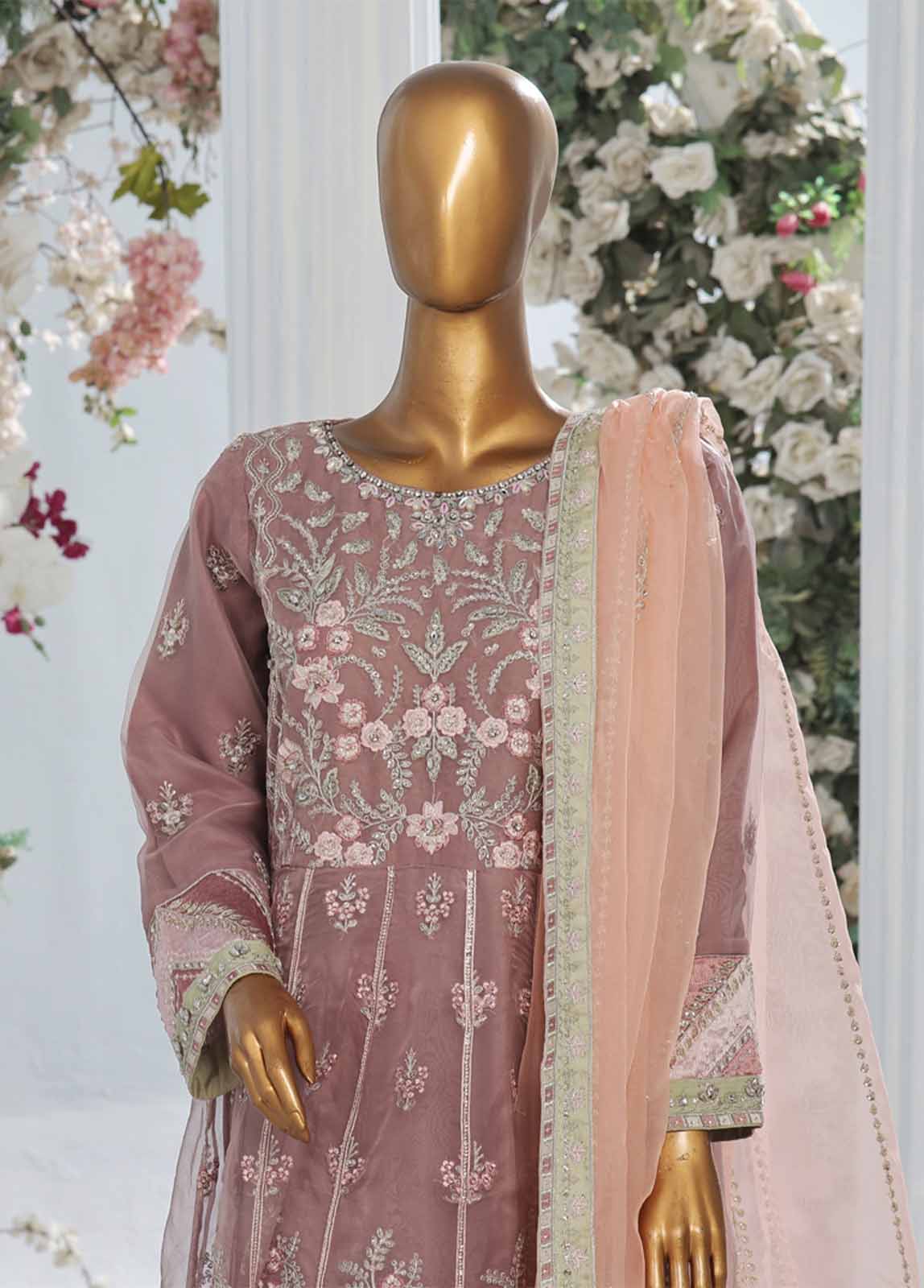 Bin Saeed Fabric - OWS-001 B- 3 Piece Embroidered Organza