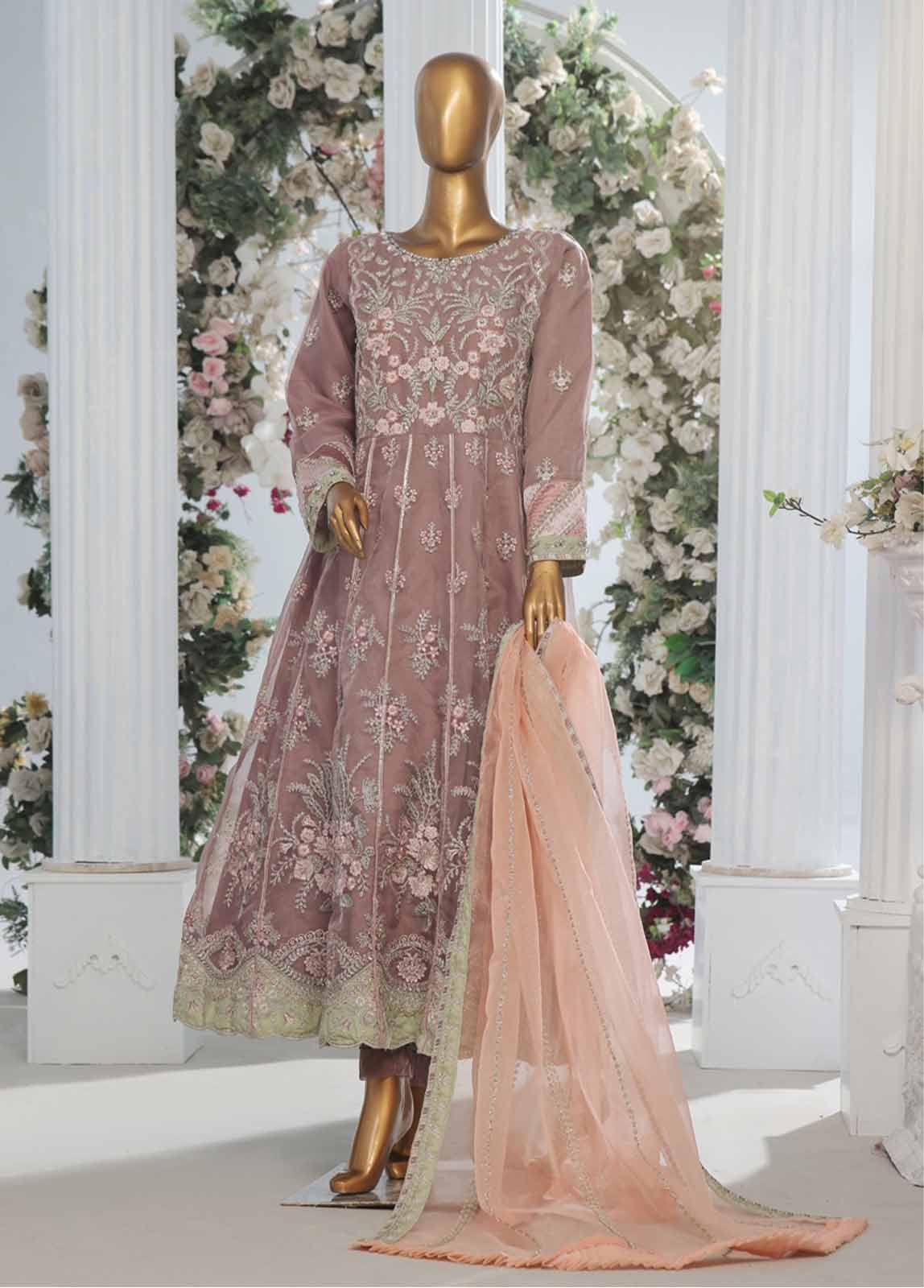 Bin Saeed Fabric - OWS-001 B- 3 Piece Embroidered Organza