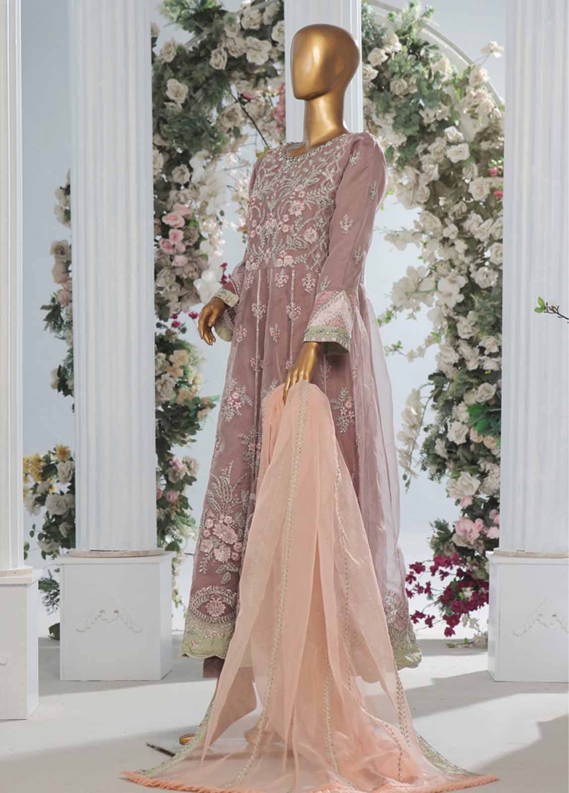 Bin Saeed Fabric - OWS-001 B- 3 Piece Embroidered Organza