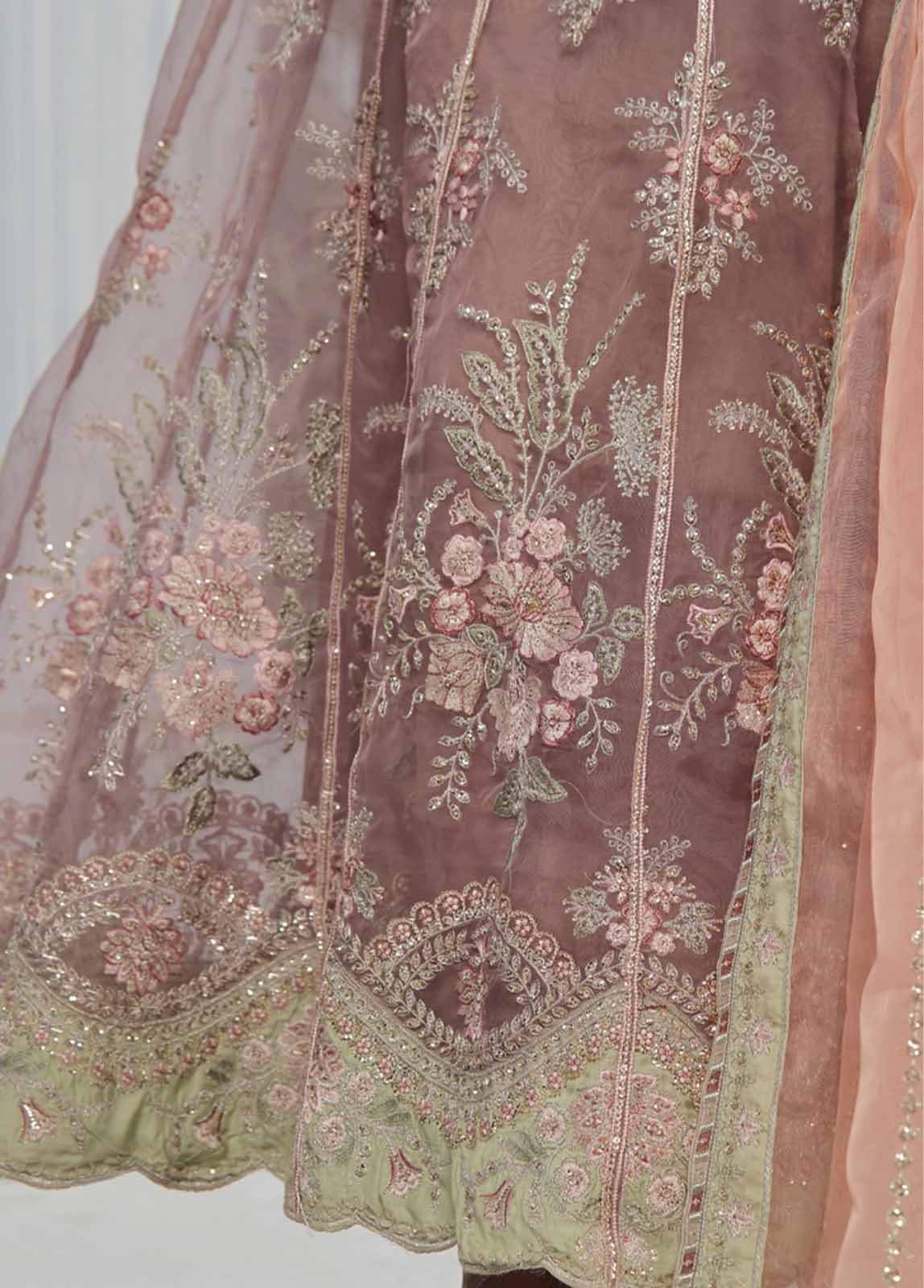 Bin Saeed Fabric - OWS-001 B- 3 Piece Embroidered Organza