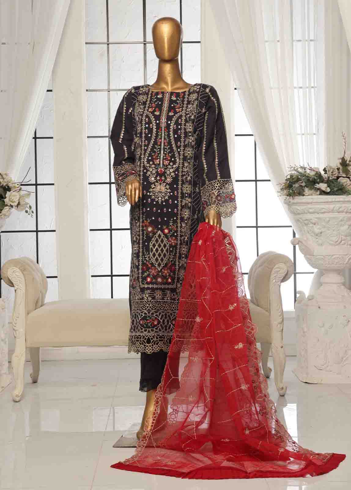 Bin Saeed Fabric - OWS-004- 3 Piece Organza Stitched Suit
