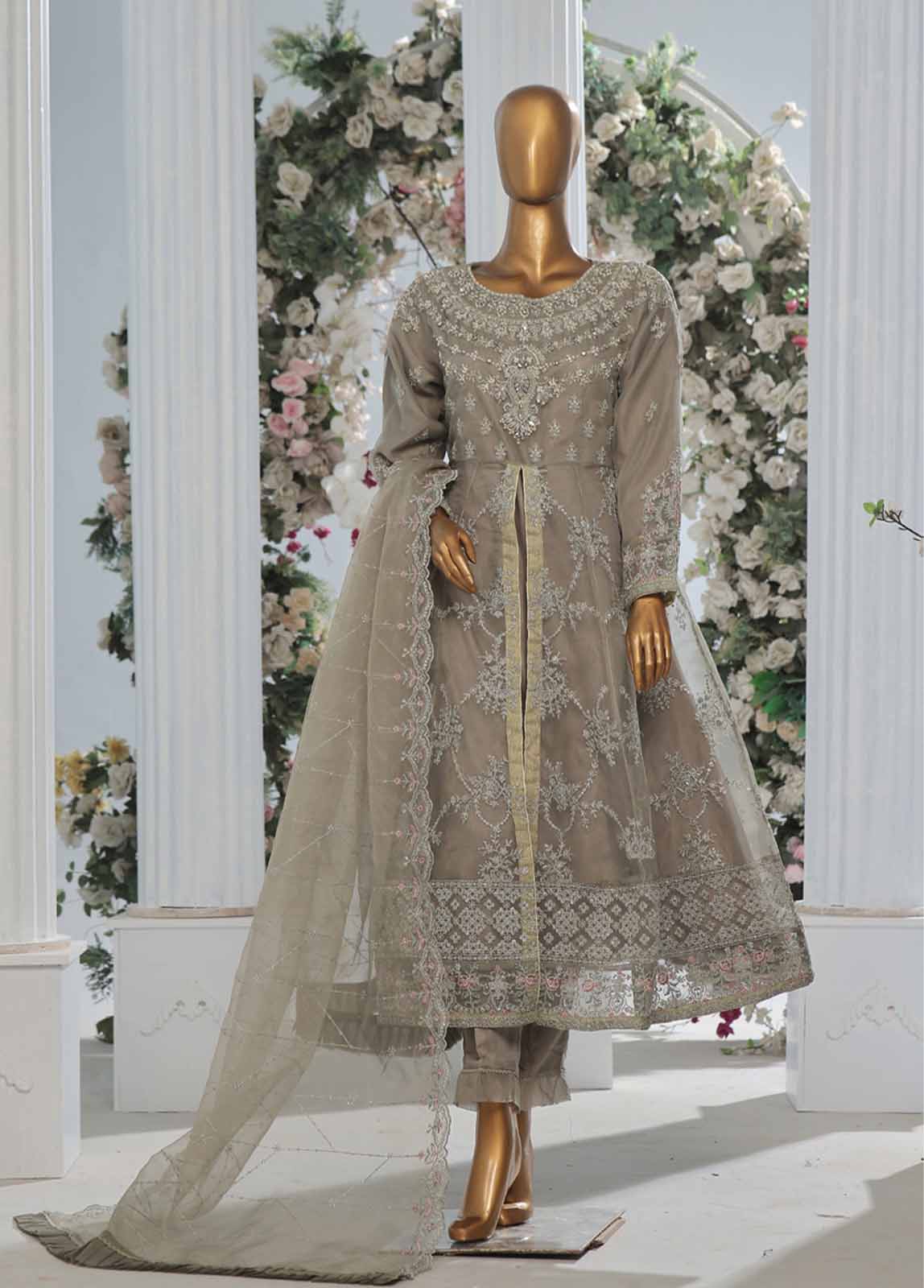 Bin Saeed Fabric - OWS-004 B- 3 Piece Embroidered Organza