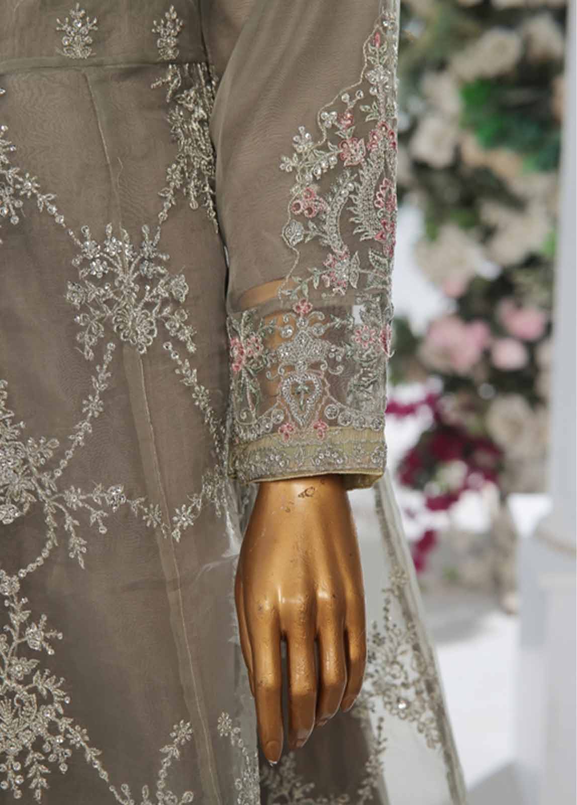 Bin Saeed Fabric - OWS-004 B- 3 Piece Embroidered Organza