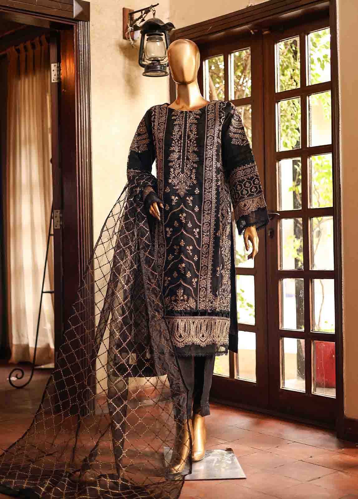 Bin Saeed Fabric - OWS-006- 3 Piece Embroidered Organza