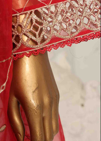 Bin Saeed Fabric - OWS-006 R- 3 Piece Organza Stitched Suit